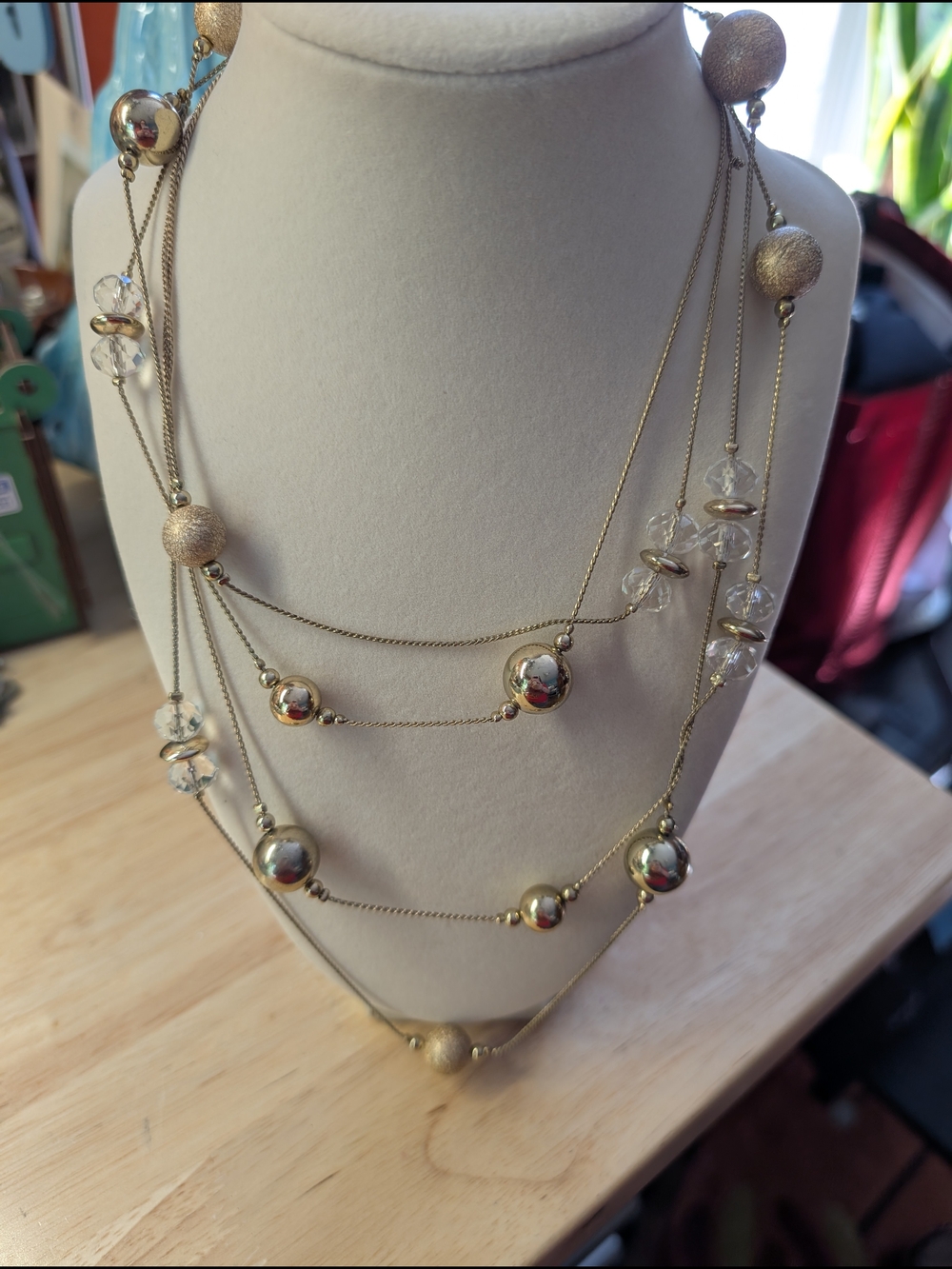 Gold Multi-Strand Beaded Necklace by